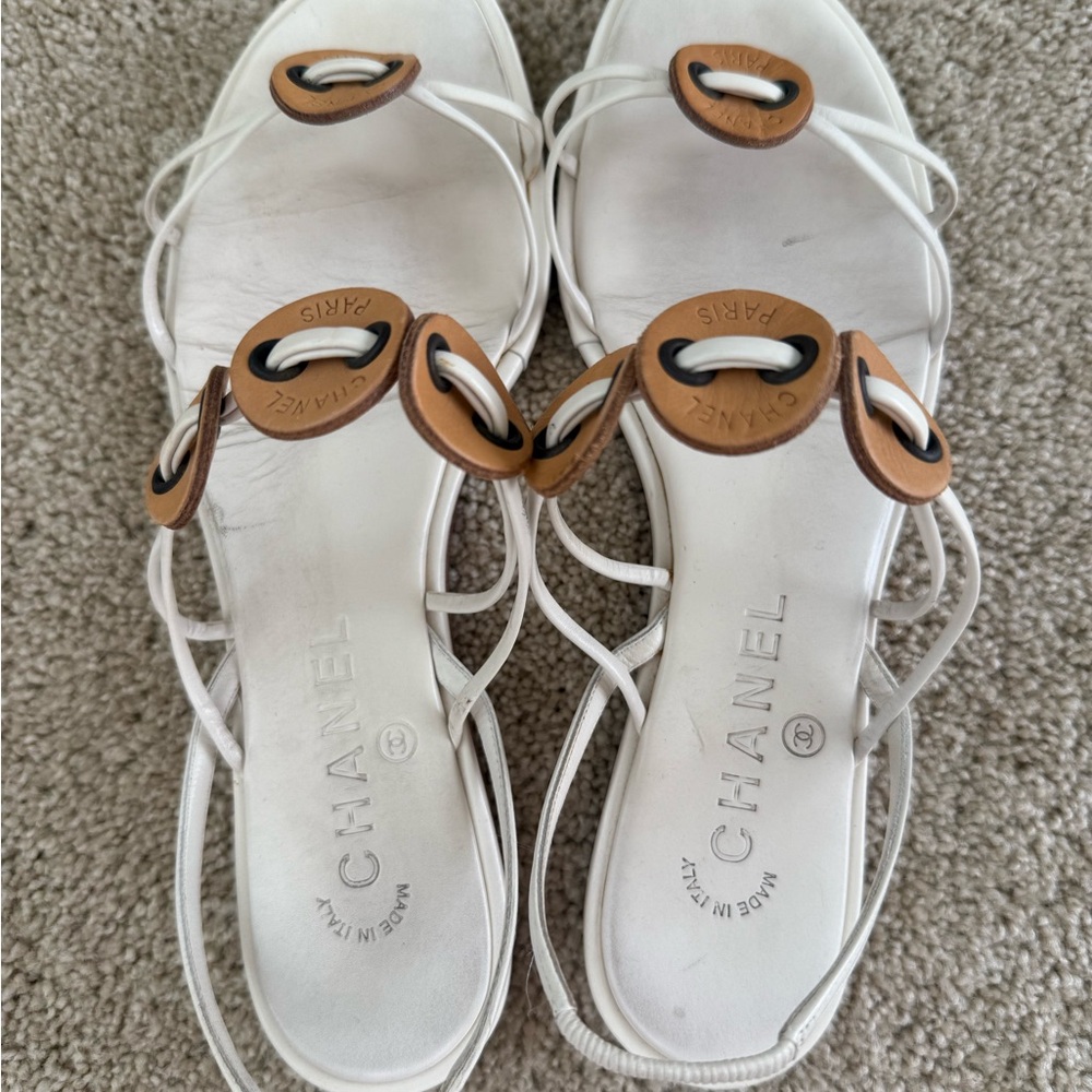 Chanel White and Tan Women's flat Sandals - Picture 2 of 5